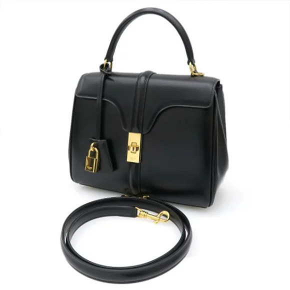 Celine Handbags - Celine Seize 16 bag satinated calfskin signature Black